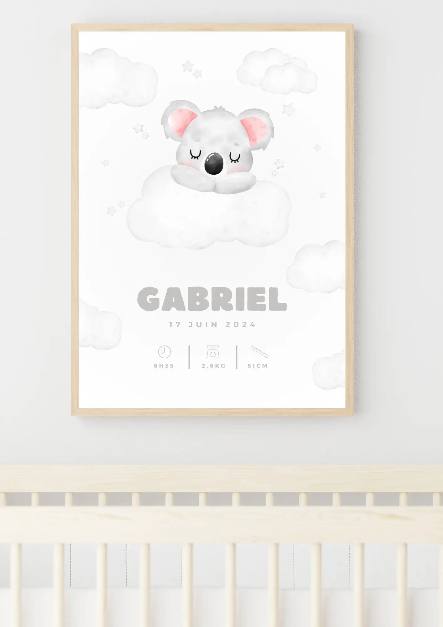 Affiche naissance personnalisée - Koala Didi et Nounours