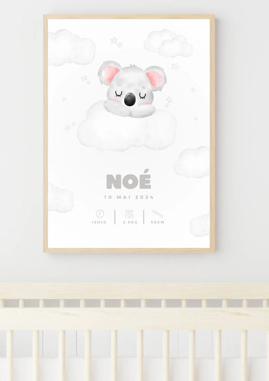 Affiche naissance personnalisée - Koala Didi et Nounours