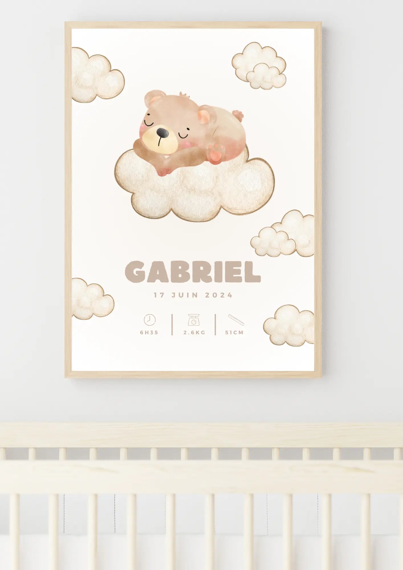 Affiche naissance personnalisée - Ourson Didi et Nounours