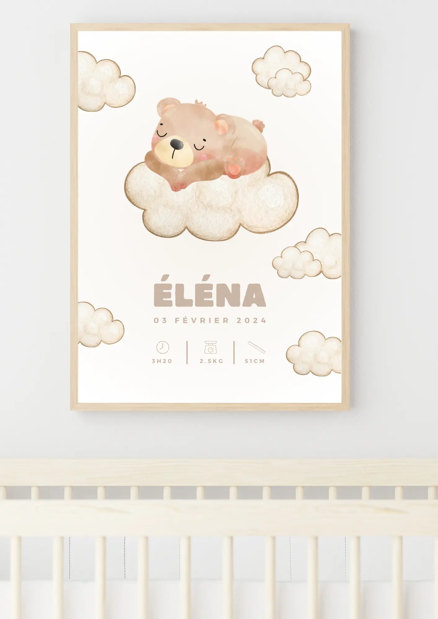 Affiche naissance personnalisée - Ourson Didi et Nounours