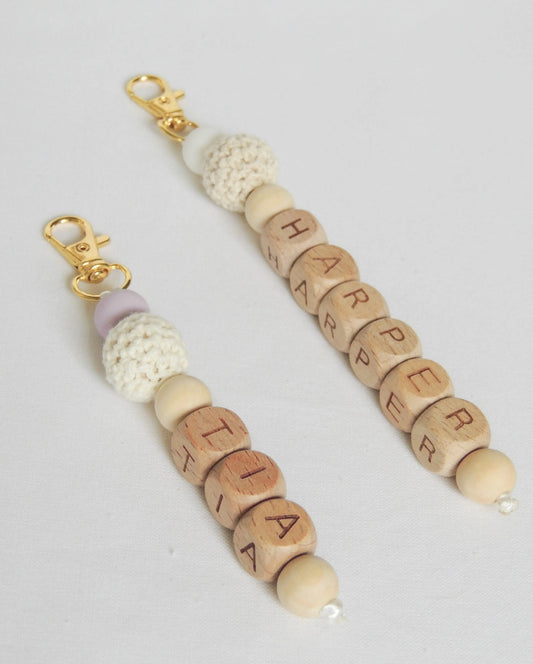 Porte-clés Perles De Bois Avec Pompons PU Léopard - Accessoire Mode Pour Femmes